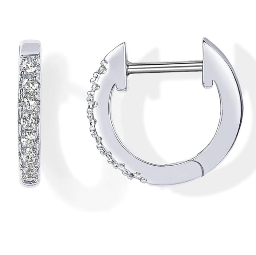 14K White Gold Plated Cubic Zirconia Cuff Huggie Stud Earrings